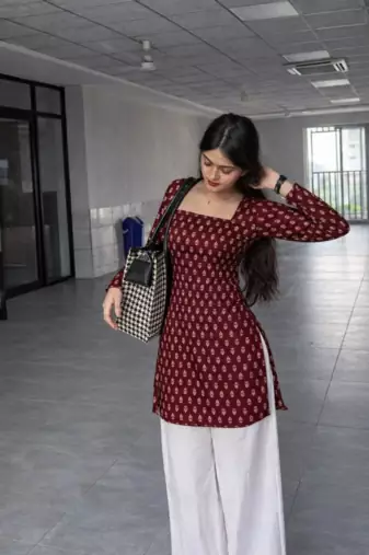  handmade block printed rayon kurtis for women's