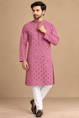 Dusty Pink Trending Heavy Rayon Lakhnavi Sequin Thread Work Ethnic Festive Wear Kurta With Pyjama 1