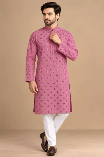 Dusty Pink Trending Heavy Rayon Lakhnavi Sequin Thread Work Ethnic Festive Wear Kurta With Pyjama