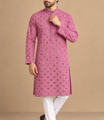 Dusty Pink Trending Heavy Rayon Lakhnavi Sequin Thread Work Ethnic Festive Wear Kurta With Pyjama