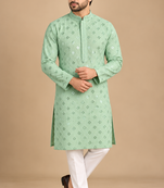Light Green Trending Heavy Rayon Lakhnavi Sequin Thread Work Ethnic Festive Wear Kurta With Pyjama