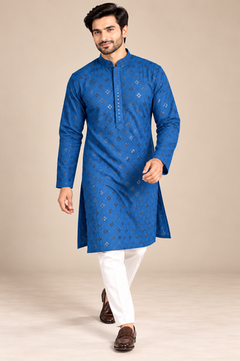 Blue Trending Heavy Rayon Lakhnavi Sequin Thread Work Ethnic Festive Wear Kurta With Pyjama