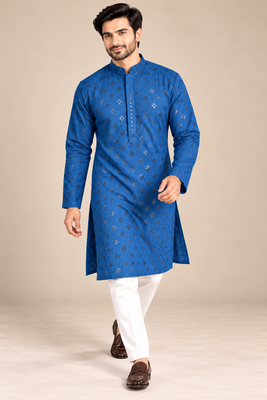 Blue Trending Heavy Rayon Lakhnavi Sequin Thread Work Ethnic Festive Wear Kurta With Pyjama 1
