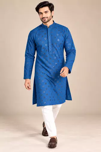 Blue Trending Heavy Rayon Lakhnavi Sequin Thread Work Ethnic Festive Wear Kurta With Pyjama