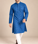 Blue Trending Heavy Rayon Lakhnavi Sequin Thread Work Ethnic Festive Wear Kurta With Pyjama