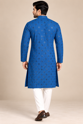 Blue Trending Heavy Rayon Lakhnavi Sequin Thread Work Ethnic Festive Wear Kurta With Pyjama 2