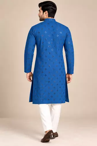 Blue Trending Heavy Rayon Lakhnavi Sequin Thread Work Ethnic Festive Wear Kurta With Pyjama