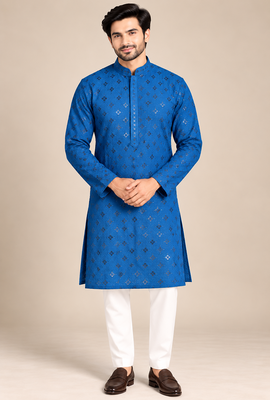 Blue Trending Heavy Rayon Lakhnavi Sequin Thread Work Ethnic Festive Wear Kurta With Pyjama 4