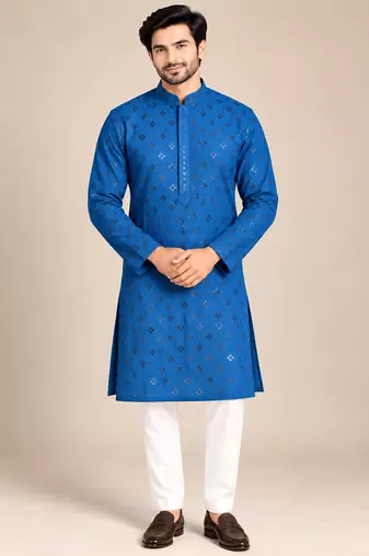 Blue Trending Heavy Rayon Lakhnavi Sequin Thread Work Ethnic Festive Wear Kurta With Pyjama
