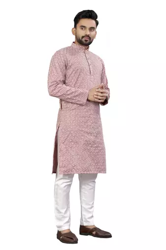 Pink Lakhnavi Thread Work Design Fabric Thai Silk Ethnic Festive Wear Kurta Pyjama