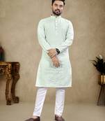 SkyBlue Lakhnavi Thread Work Design Fabric Thai Silk Ethnic Festive Wear Kurta Pyjama