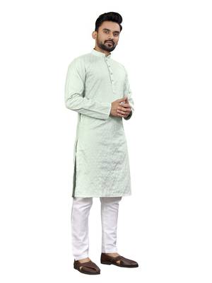 SkyBlue Lakhnavi Thread Work Design Fabric Thai Silk Ethnic Festive Wear Kurta Pyjama 4