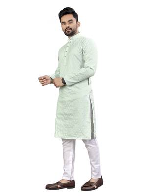 SkyBlue Lakhnavi Thread Work Design Fabric Thai Silk Ethnic Festive Wear Kurta Pyjama 5