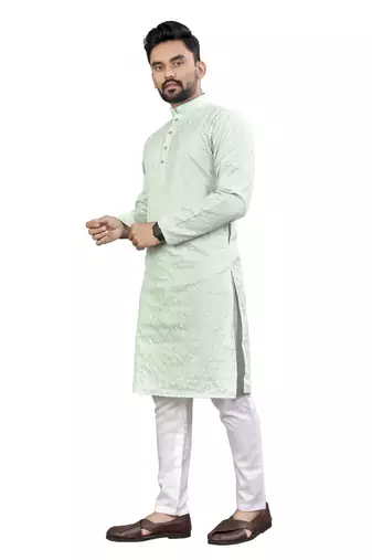 SkyBlue Lakhnavi Thread Work Design Fabric Thai Silk Ethnic Festive Wear Kurta Pyjama