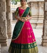 Beautiful South Indian Style Semi-Stitched Half Saree with Blouse and Dupatta for Women