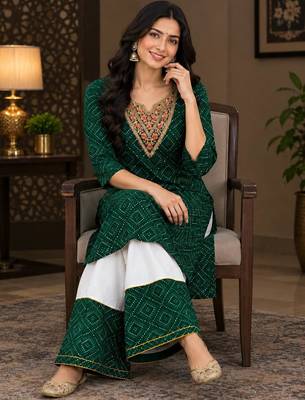 rayon fabric bandhani printed embroidery work kurta with palazzo 1