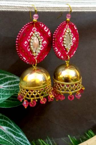 Pink fabric with jhumkas