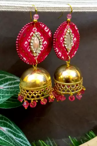 Pink fabric with jhumkas
