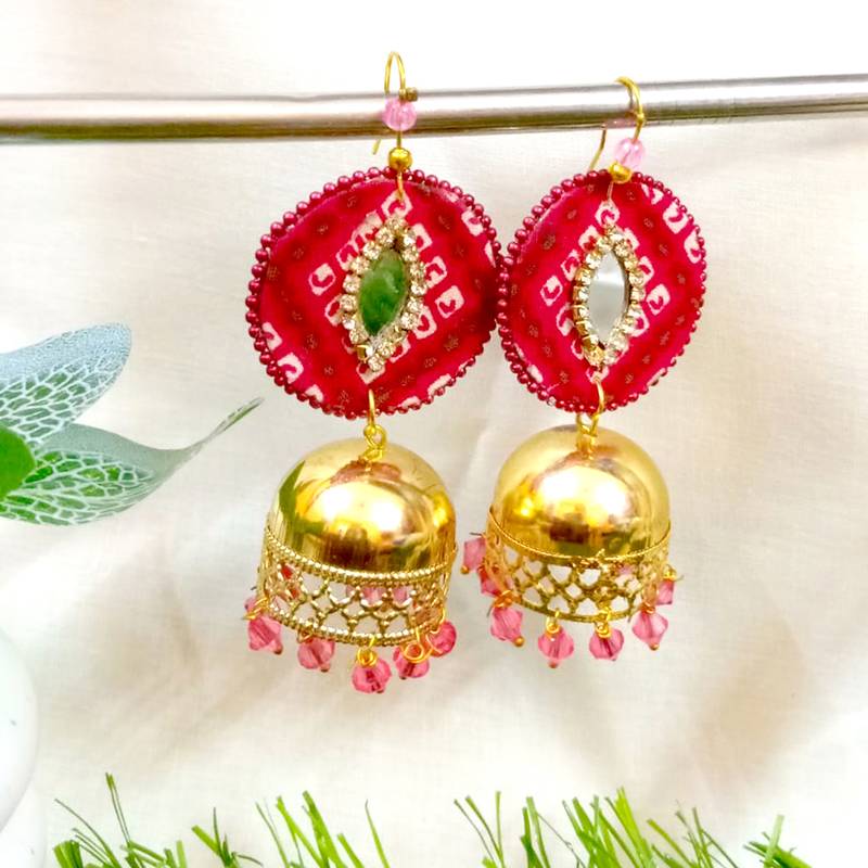 Pink fabric with jhumkas