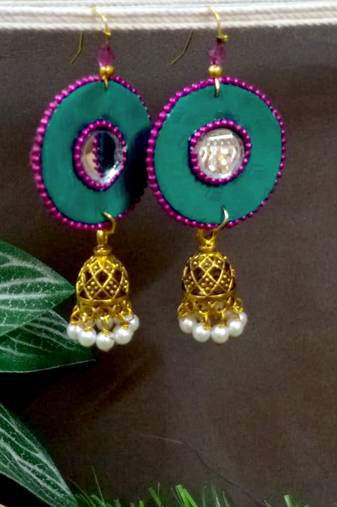 Green fabric with jhumkas