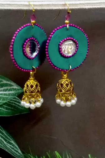 Green fabric with jhumkas
