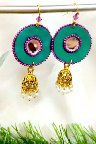 Green fabric with jhumkas
