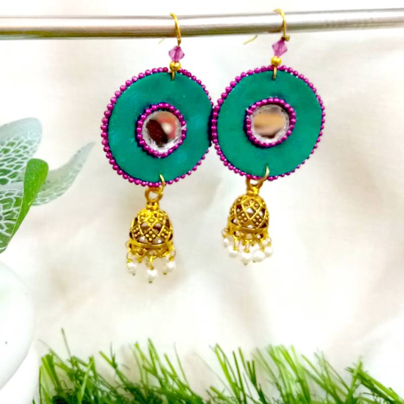 Green fabric with jhumkas