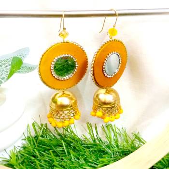 Yellow fabric with jhumkas 2