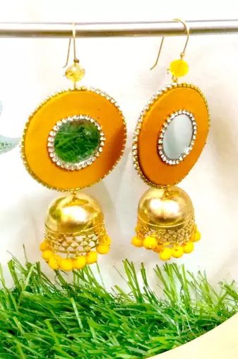 Yellow fabric with jhumkas