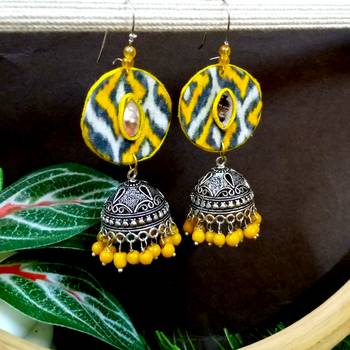 Yellow fabric with jhumkas 1