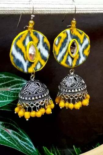 Yellow fabric with jhumkas