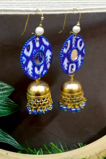 Blue fabric with jhumkas