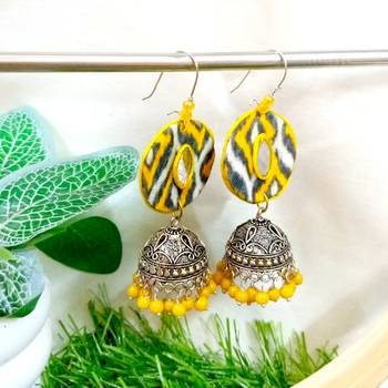 Yellow fabric with jhumkas 2
