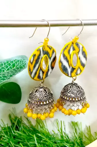 Yellow fabric with jhumkas