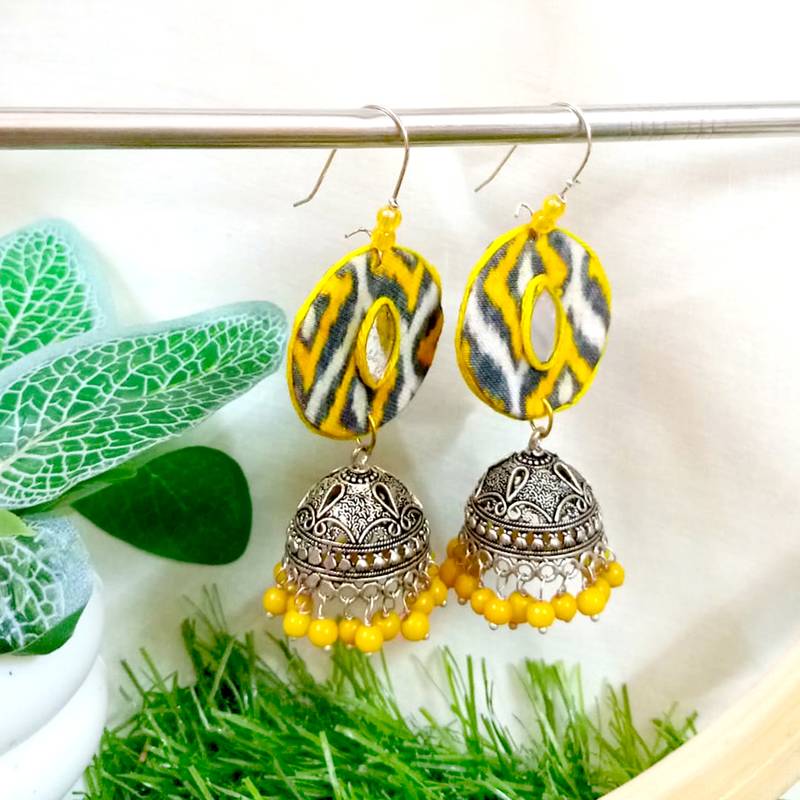 Yellow fabric with jhumkas