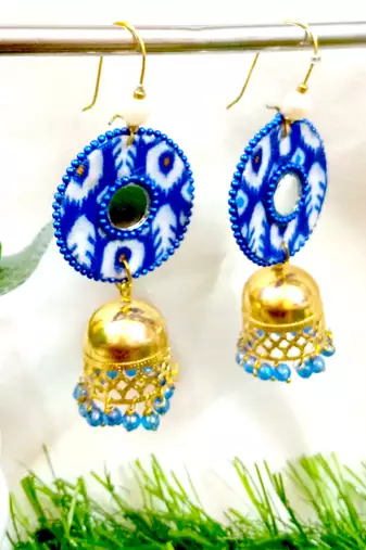 Blue fabric with jhumkas
