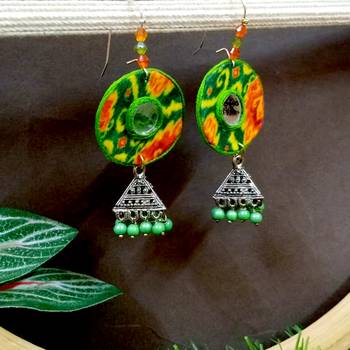 Green fabric with jhumkas 1
