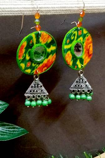 Green fabric with jhumkas