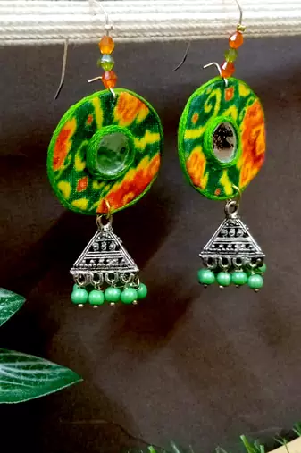 Green fabric with jhumkas