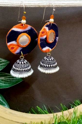 Orange fabric with jhumkas