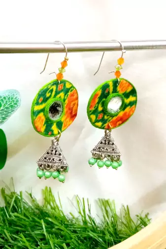 Green fabric with jhumkas