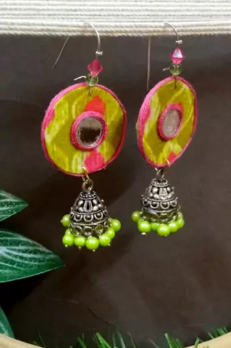 Yellow fabric with jhumkas