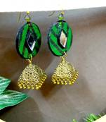 Green fabric with antique jhumkas