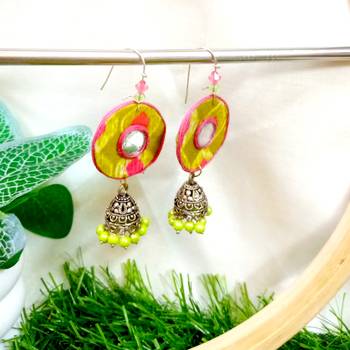 Yellow fabric with jhumkas 2