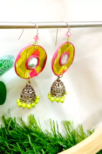 Yellow fabric with jhumkas