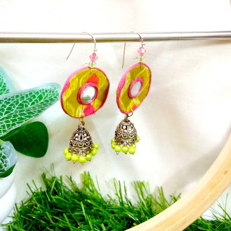 Yellow fabric with jhumkas