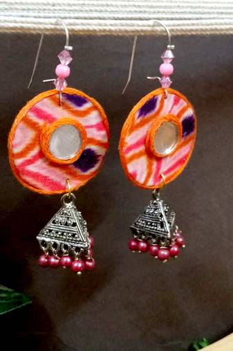 Pink fabric with jhumkas