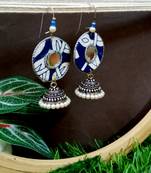 blue fabric with jhumkas