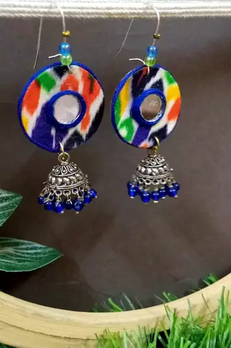 Blue fabric with jhumkas