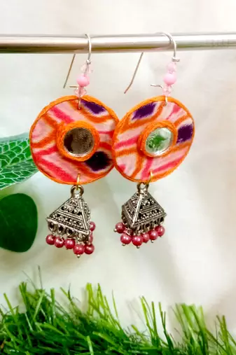 Pink fabric with jhumkas
